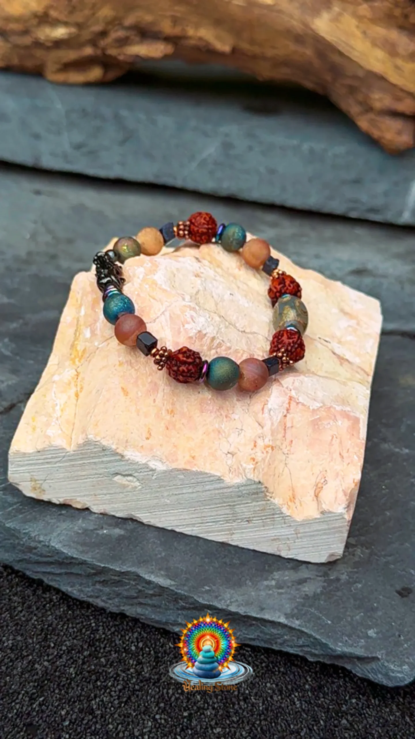 Handcrafted natural stone bracelet by Healing Stone with earthy beads and mindful energy design.
