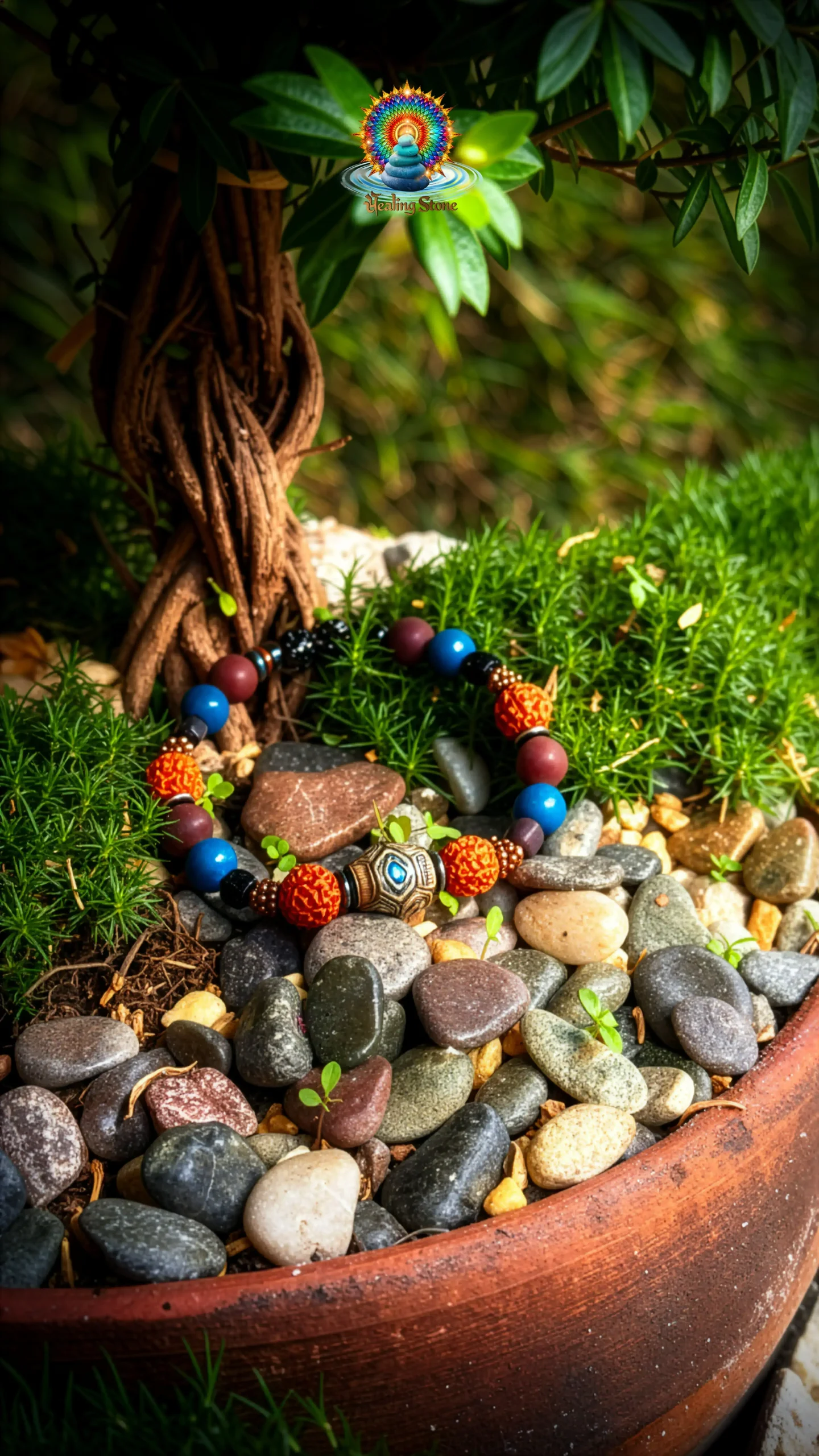 Handcrafted natural stone bracelet displayed on stone surface representing the essence of mindful jewelry