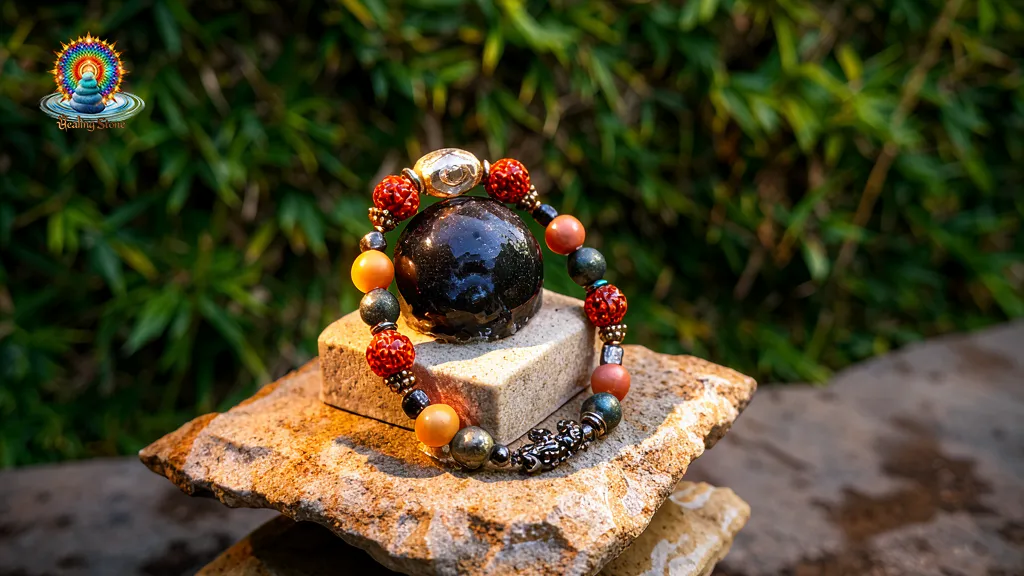 Handmade natural stone bracelet with warm earthy tones representing love and harmony